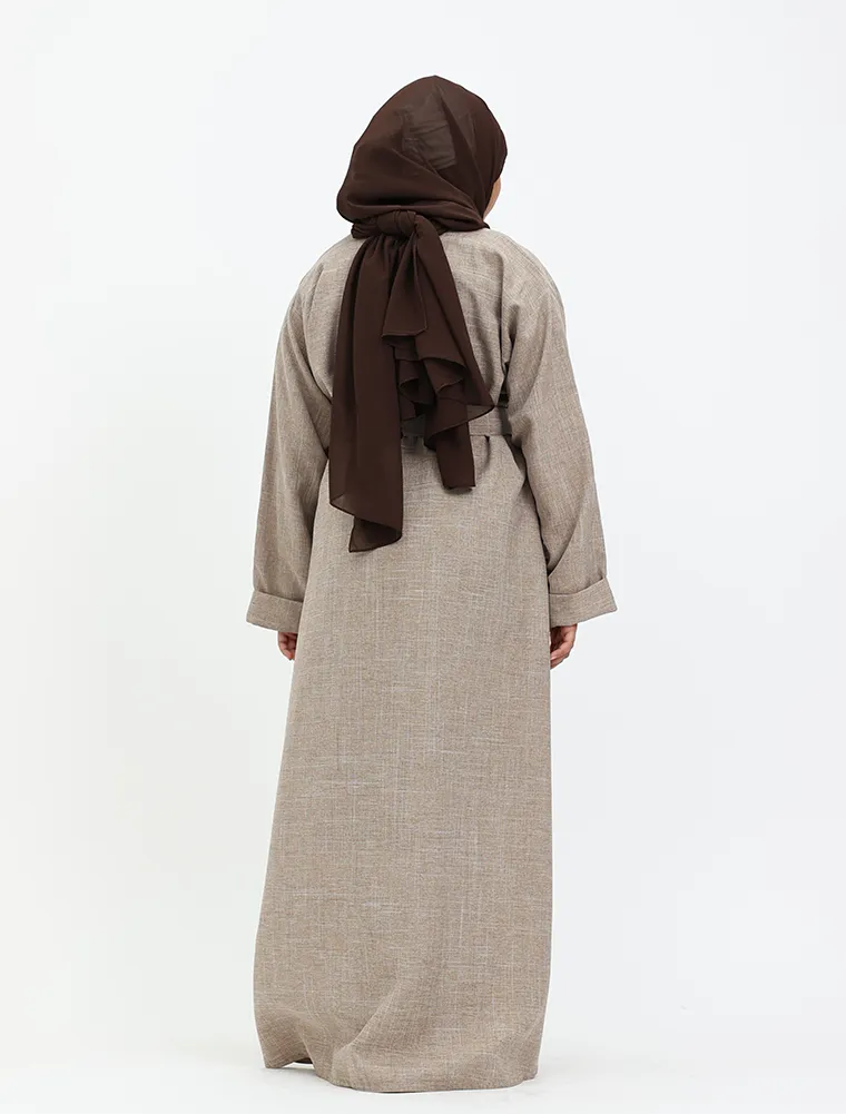 Mocha Linen Girls Abaya